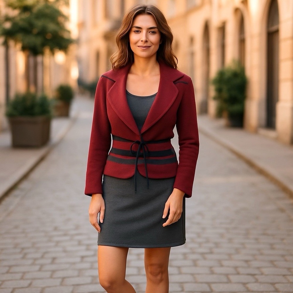 Mid West Garment Co. Wool Blend Rodeo‎ Western Bolero Jacket Burgundy Stripe M